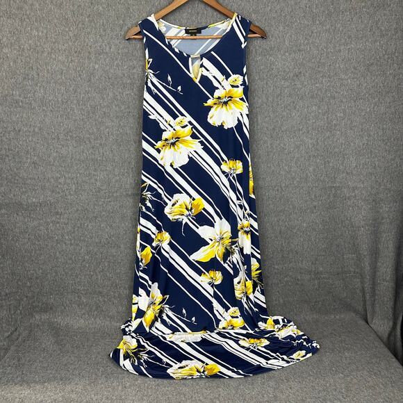 Espresso Jersey Knit Textured Striped Floral Maxi Dress Sz M Stretch Vacation - Picture 1 of 6